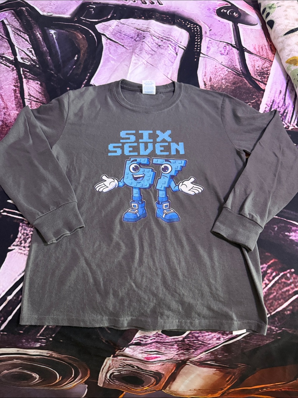 Port and Company Kids Long Sleeve Tee - Gray with Blue Graphic